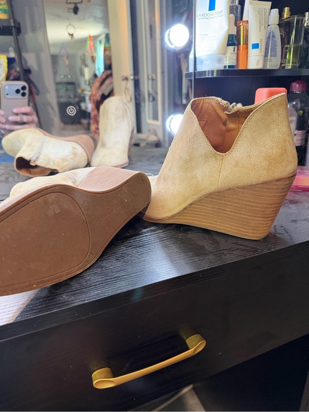 Lucky Brand Beige Suede Wedge Booties